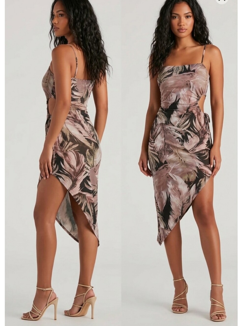 Windsor Womens Getaway Bound Cutout Tropical Mesh Midi Dress Size S Asymmetric